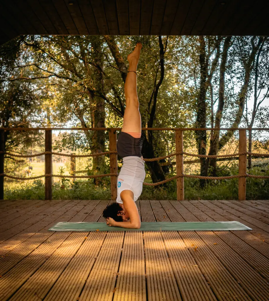 Benefits of a yoga retreat — outdoor practice in the shala at Orba Yoga Retreat, Omagh